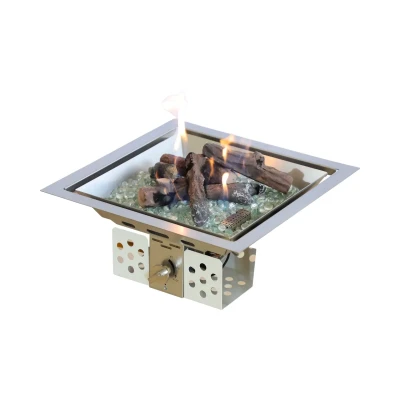 Built-in gas burner in stainless steel – perfect for outdoor DIY projects. Built-in gas burner 40 cm in stainless steel for outdoor DIY fireplace.