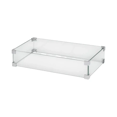 Safety glass for rectangular gas burner – suitable for 67 cm model. Includes mounting brackets. Safety glass for rectangular gas burner