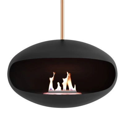Aeris Black + Copper Rod | Buy Here Aeris bioethanol fireplace in black with copper rod