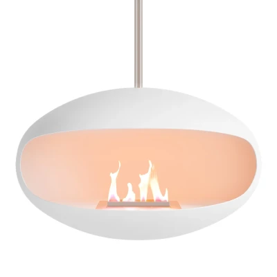 Aeris White + Steel Rod | Discover Here Aeris bioethanol fireplace in white with steel rod