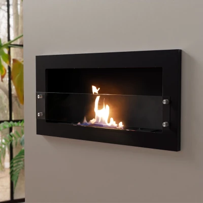 Texas biofire - Black wall mounted bioethanol fireplace with safety glass Texas biofire - Black wall mounted bioethanol fireplace with safety glass