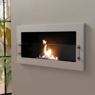 Texas bioethanol fireplace - white wall mounted bioethanol fireplace with safety glass Texas bioethanol fireplace - white wall mounted bioethanol fireplace with safety glass