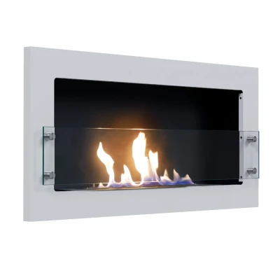 Texas bioethanol fireplace - white wall mounted bioethanol fireplace with safety glass Texas bioethanol fireplace - white wall mounted bioethanol fireplace with safety glass