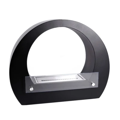 Ethanol fireplace with semicircle in black  Ethanol stand fireplace in black with wide arch