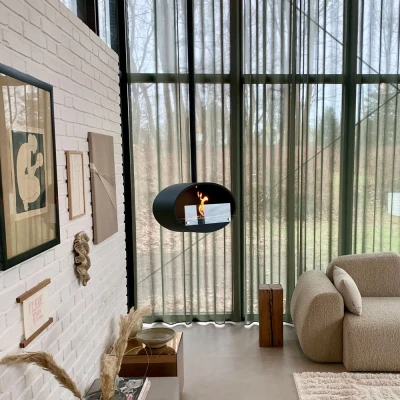 Halifax Black Oval Suspended Bio Fireplace 60 cm Halifax Black Oval Suspended Bio Fireplace 60 cm