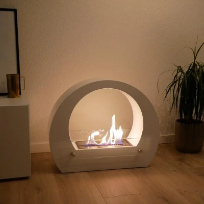 Dallas - White Bio Fireplace Curved | Bioethanol-Fireplace.co.uk Floor Fireplace with Wide Arch in White
