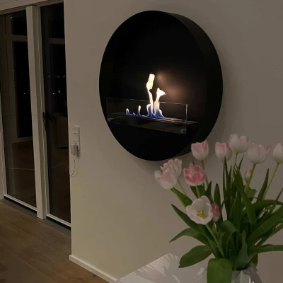 Black round wall-mounted bio fireplace Round wall mounted bio fireplace
