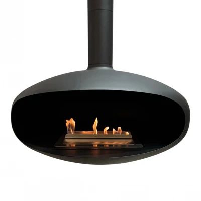 Icon Fires - The ICONIC  Icon Fires The ICONIC large black ceiling mounted bioethanol fireplace with a diameter of 90 cm