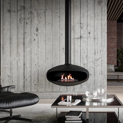 Icon Fires - The ICONIC  Icon Fires The ICONIC large black ceiling mounted bioethanol fireplace with a diameter of 90 cm