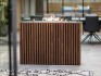 Foco Four 800 built-in bioethanol fireplace with black steel frame, tempered glass panels, and a vibrant flame display