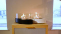 Curved bio fireplace with glass